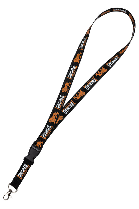 Lonsdale Schlüsselband Schwarz Orange mit Logo und Karabiner