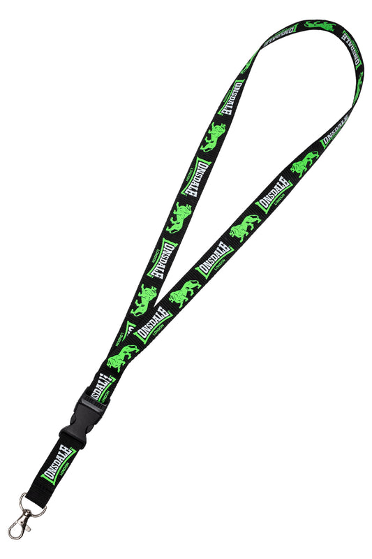 Lonsdale Schlüsselband Schwarz Neongrün mit Logo und Karabiner