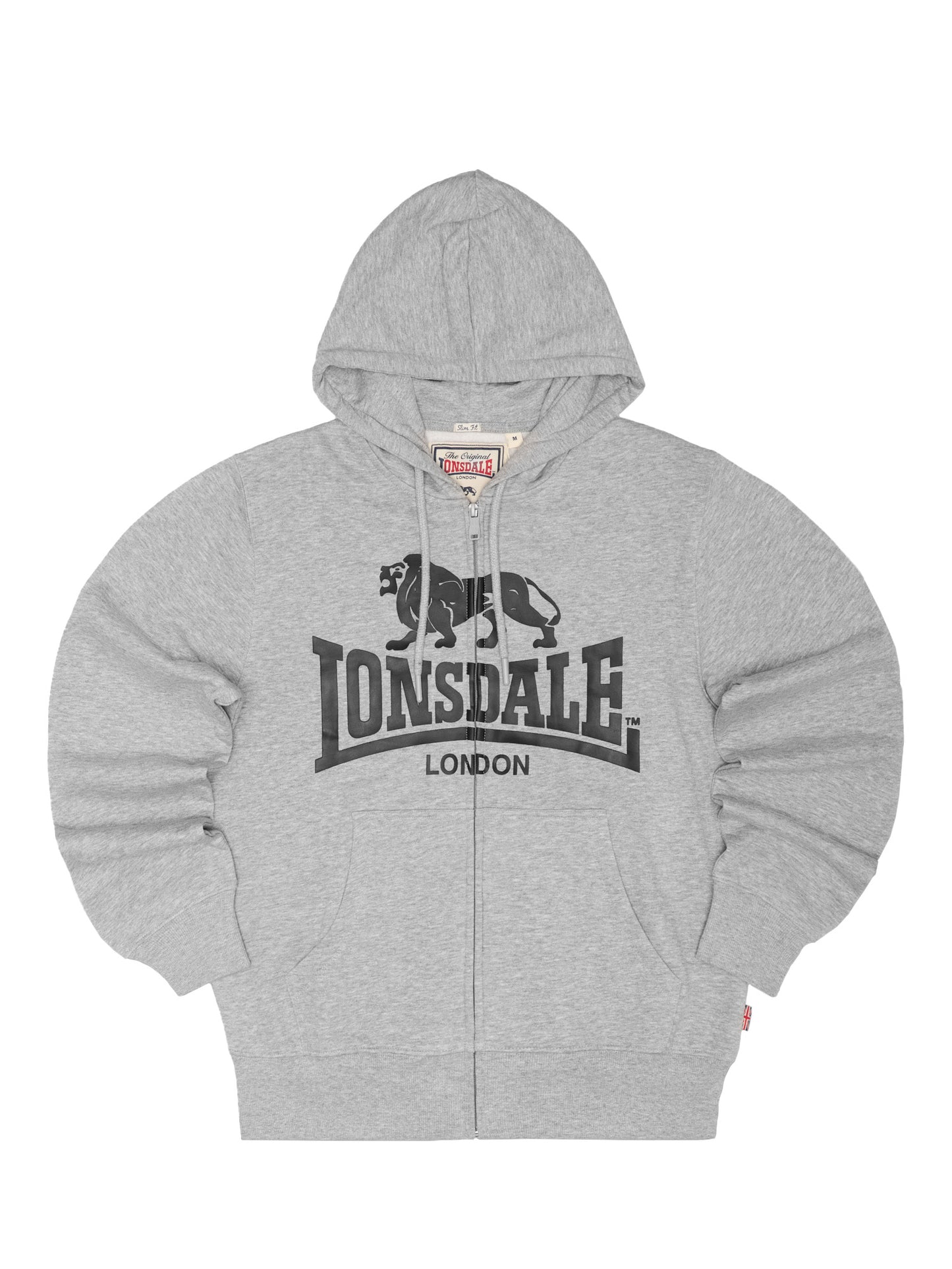 Lonsdale London Kapuzenziphoodie Krafty Marl Grey mit Logo-Druck und Kängurutasche