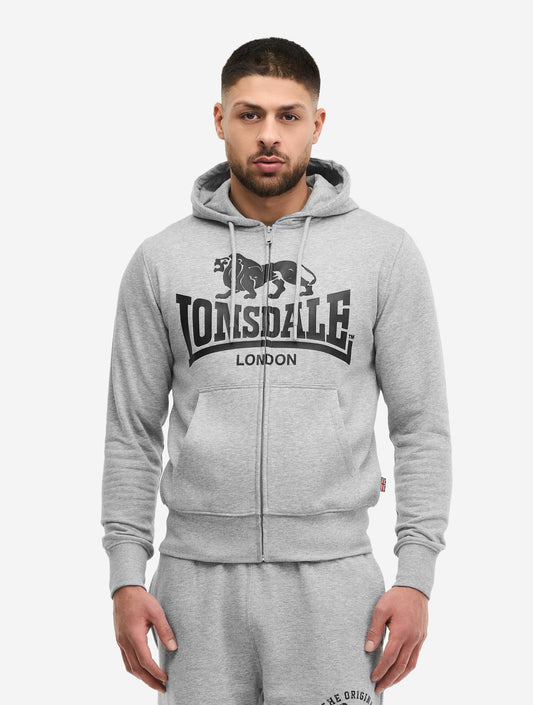 Lonsdale London Kapuzenziphoodie Krafty Marl Grey mit Logo-Druck und Kängurutasche