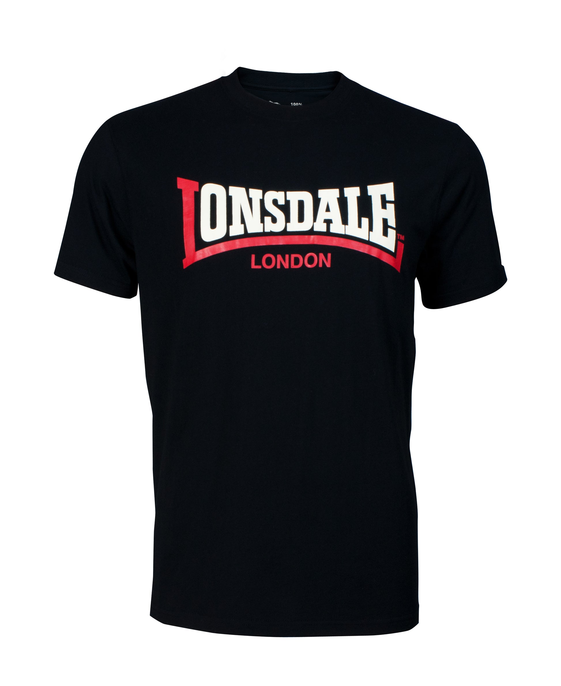 Lonsdale London Herren T-Shirt Schwarz mit Two Tone Logo-Print auf der Brust, Slim Fit Passform aus Baumwolle