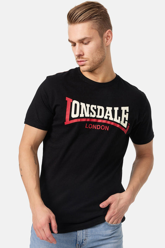 Lonsdale London Herren T-Shirt Schwarz mit Two Tone Logo-Print auf der Brust, Slim Fit Passform aus Baumwolle