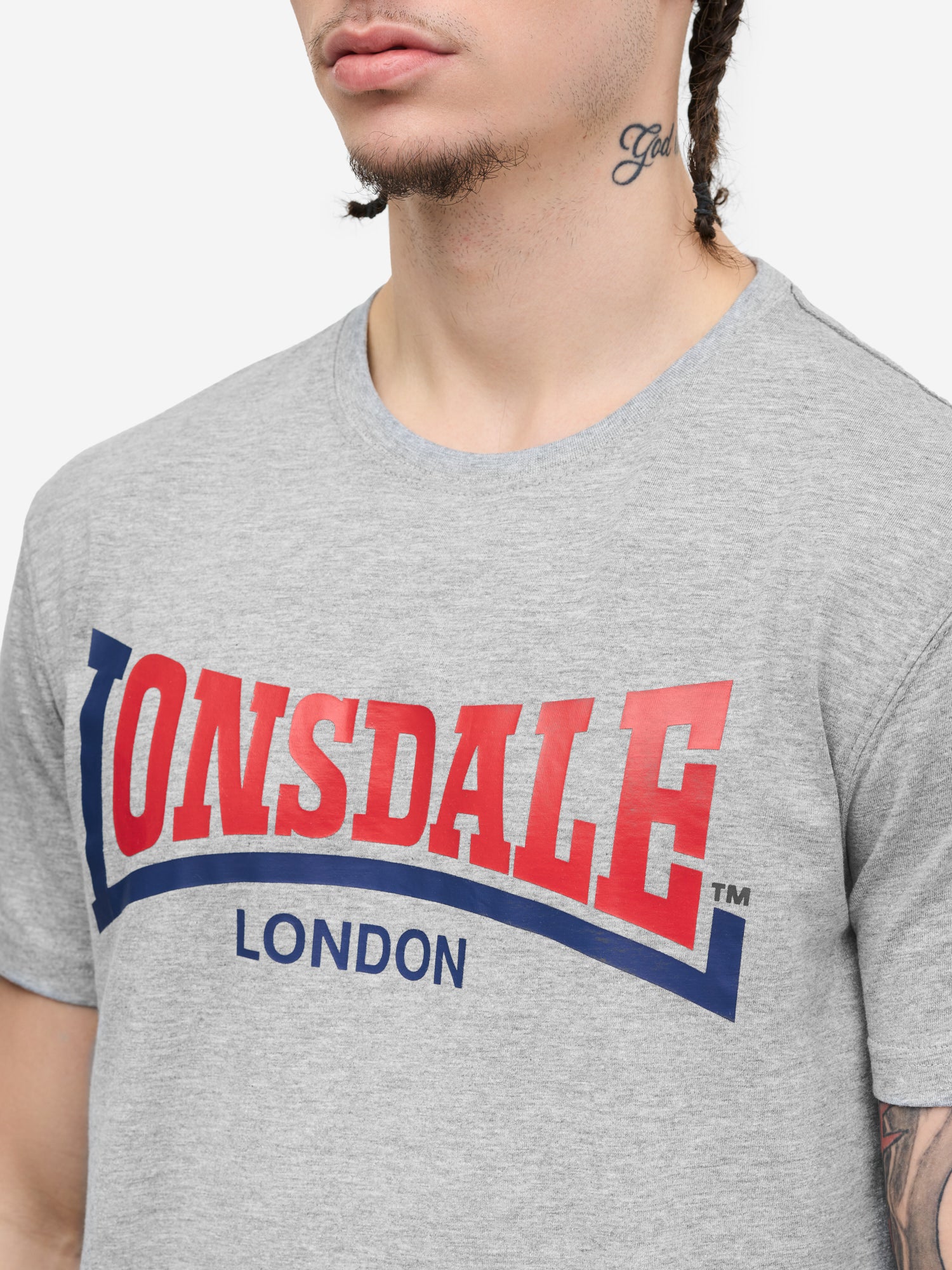 Lonsdale London Herren T-Shirt Marl Grey mit Two Tone Logo-Print auf der Brust, Slim Fit Passform aus Baumwolle