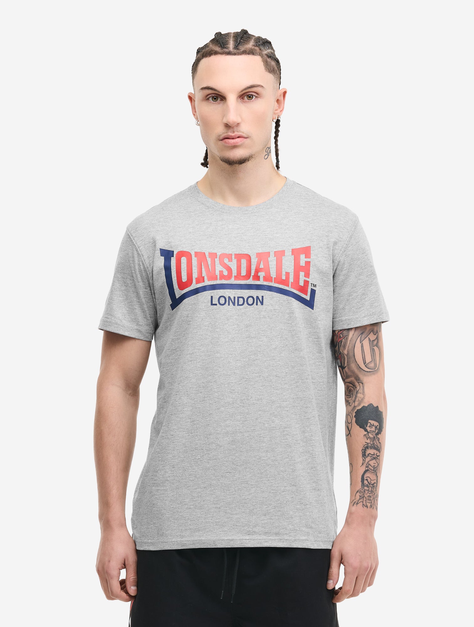 Lonsdale London Herren T-Shirt Marl Grey mit Two Tone Logo-Print auf der Brust, Slim Fit Passform aus Baumwolle