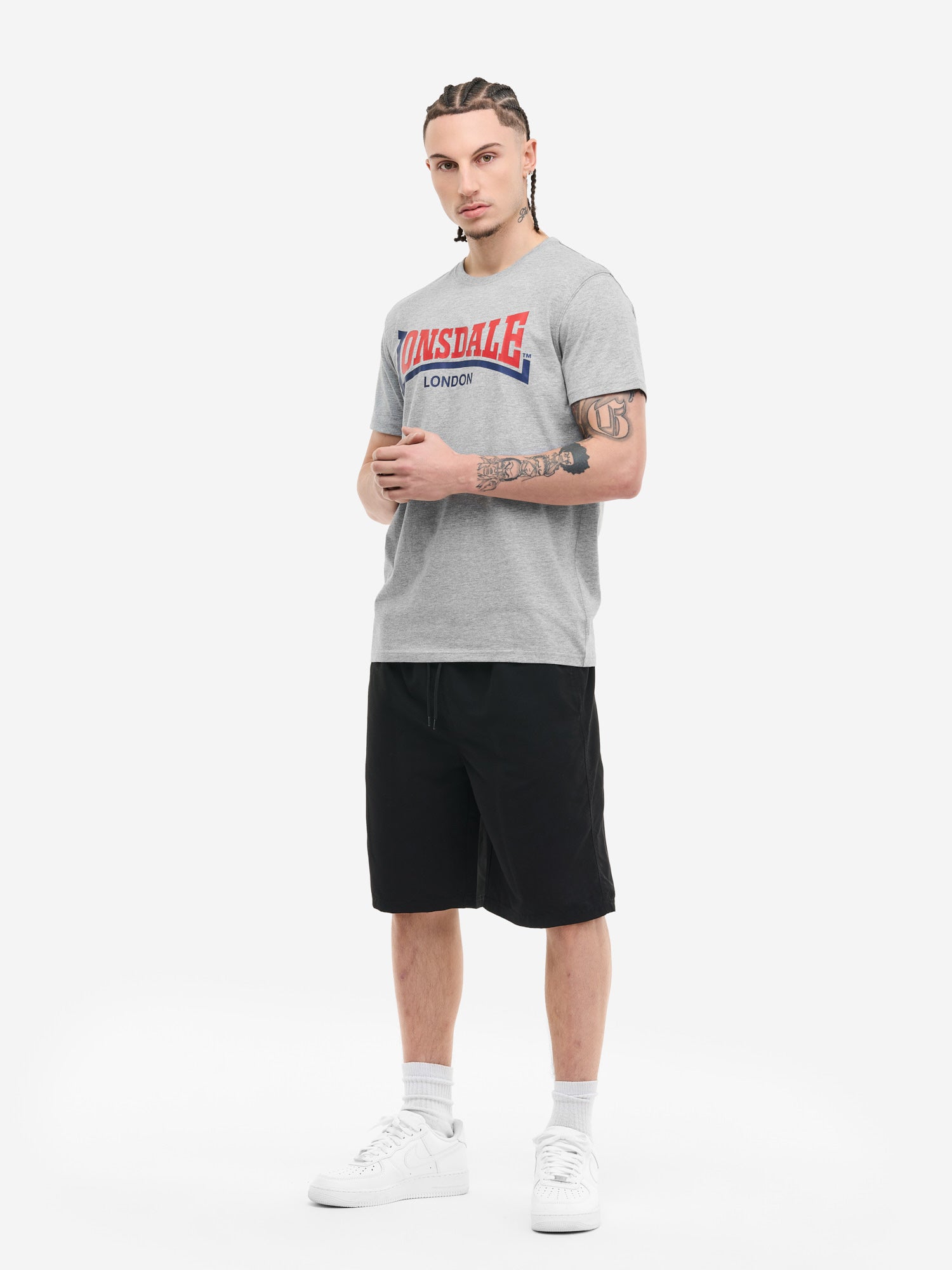 Lonsdale London Herren T-Shirt Marl Grey mit Two Tone Logo-Print auf der Brust, Slim Fit Passform aus Baumwolle