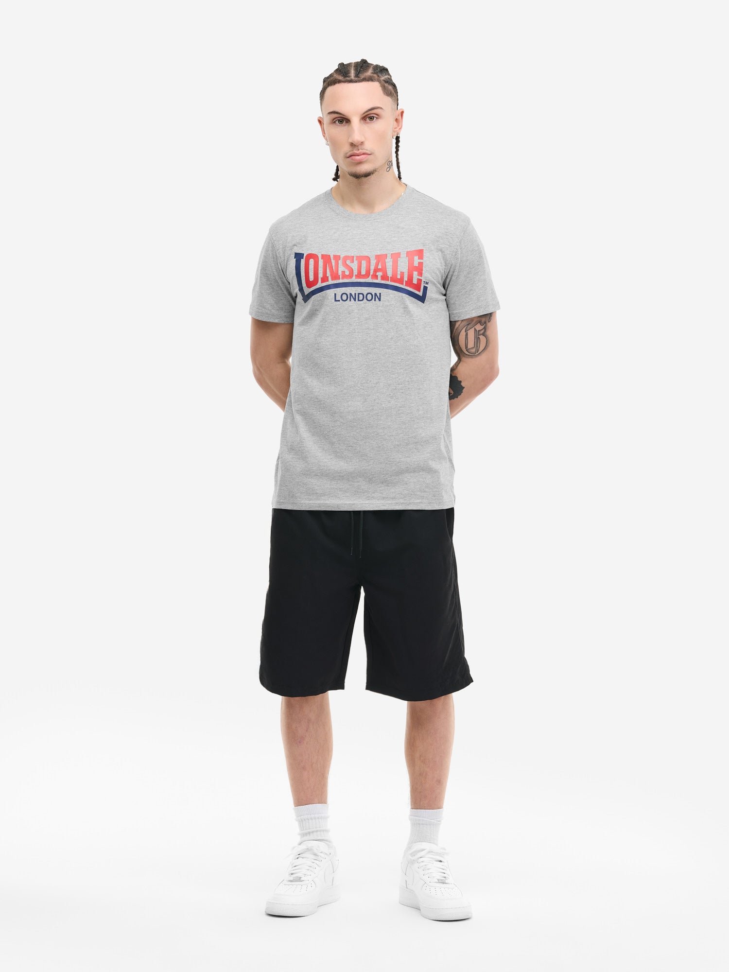 Lonsdale London Herren T-Shirt Marl Grey mit Two Tone Logo-Print auf der Brust, Slim Fit Passform aus Baumwolle