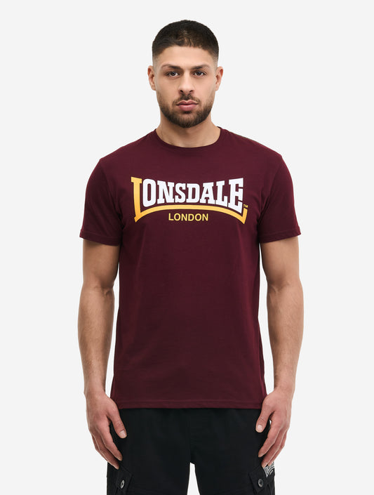 Lonsdale London Herren T-Shirt Oxblood mit Two Tone Logo-Print auf der Brust, Slim Fit Passform aus Baumwolle