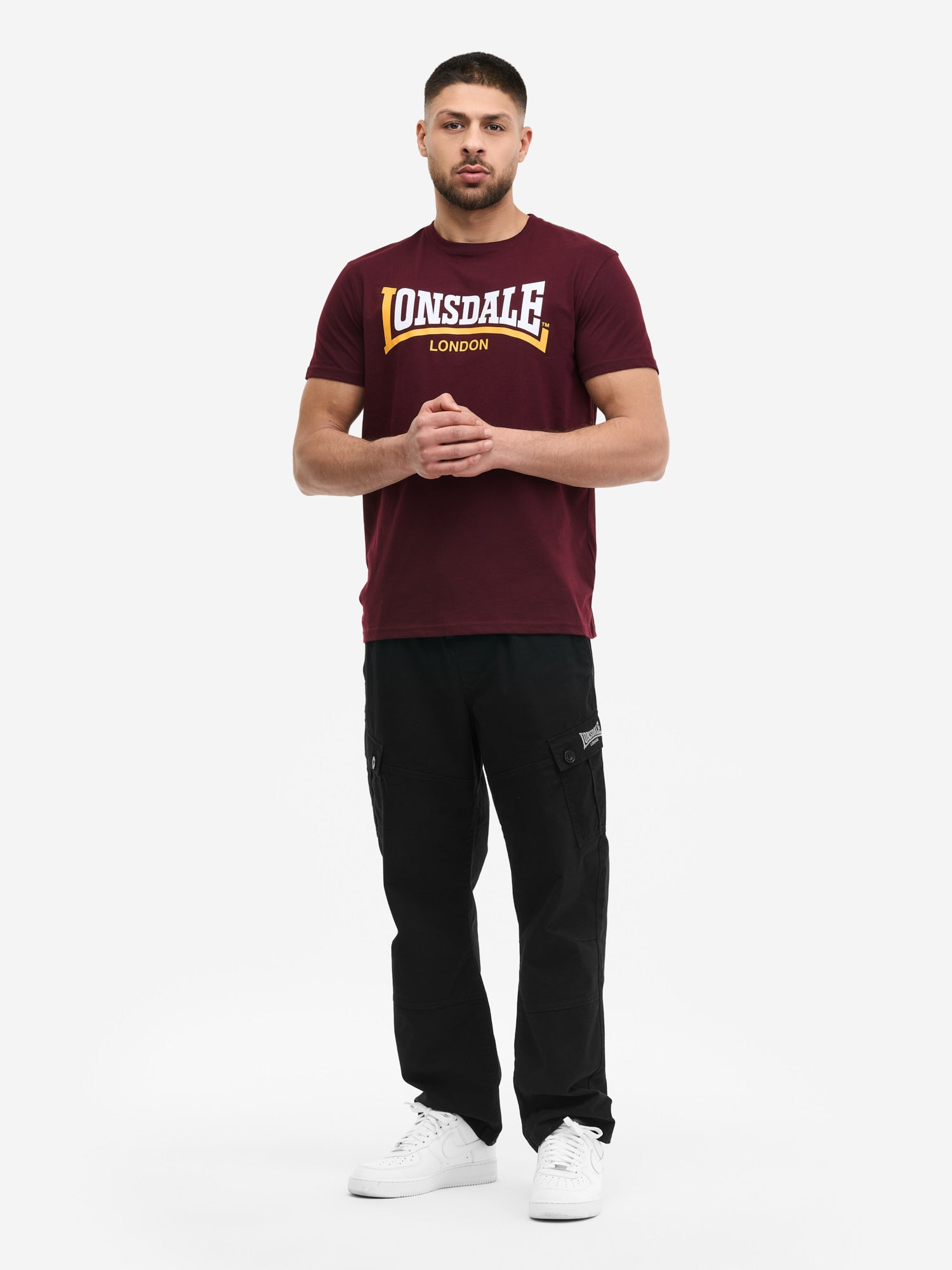 Lonsdale London Herren T-Shirt Oxblood mit Two Tone Logo-Print auf der Brust, Slim Fit Passform aus Baumwolle