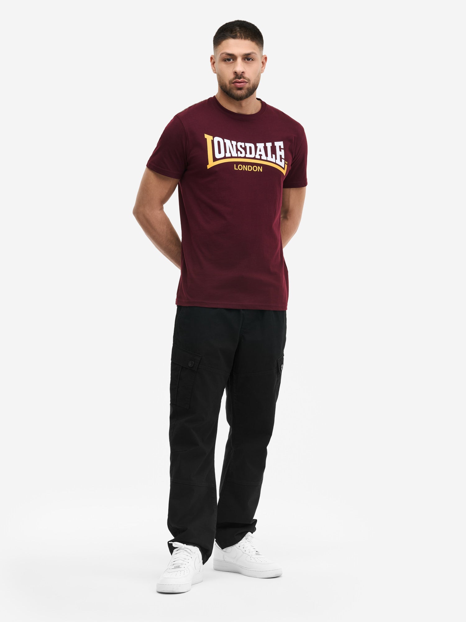 Lonsdale London Herren T-Shirt Oxblood mit Two Tone Logo-Print auf der Brust, Slim Fit Passform aus Baumwolle