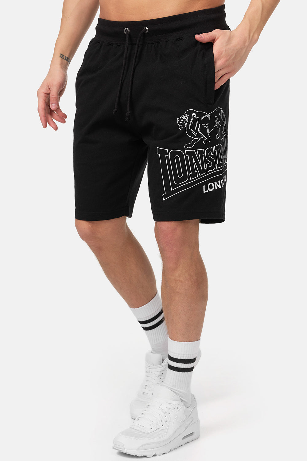 Lonsdale Herren-Shorts in Schwarz aus Jersey-Stoff mit Logo-Druck
