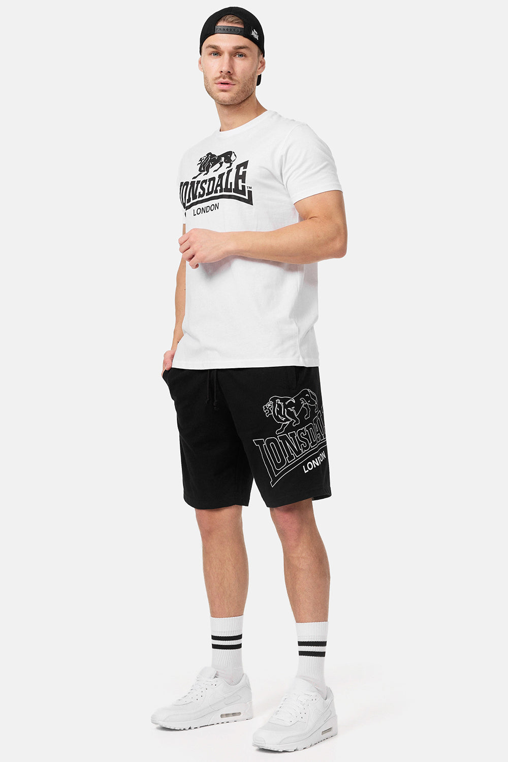 Lonsdale Herren-Shorts in Schwarz aus Jersey-Stoff mit Logo-Druck