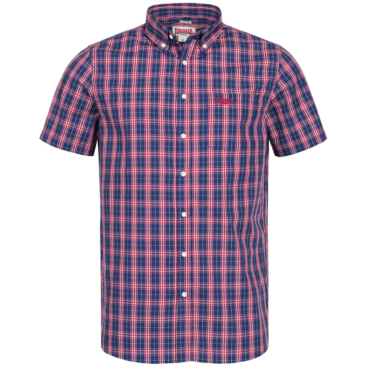 Lonsdale Brixworth Hemd Rot-Weiss kariert, Slim Fit Kurzarmhemd für Herren mit Button-Down-Kragen. 