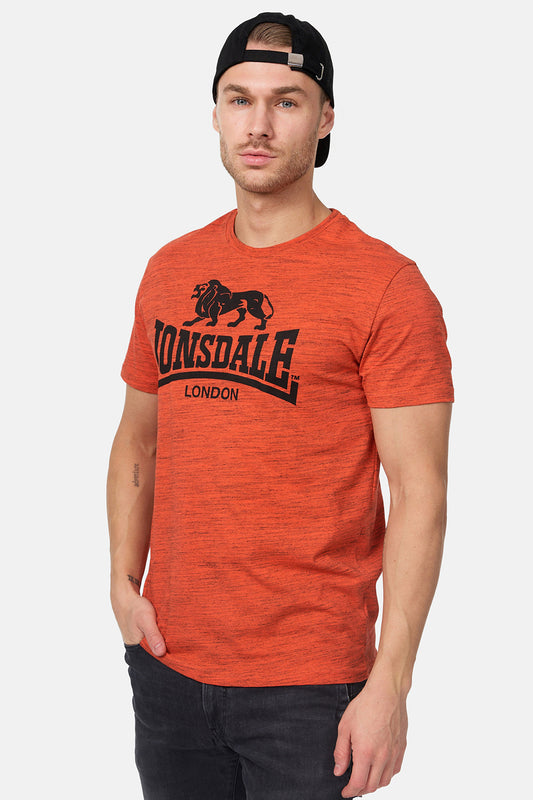 Herren Lonsdale T-Shirt Marl Orange normale Passform mit gedrucktem Logo auf Brust