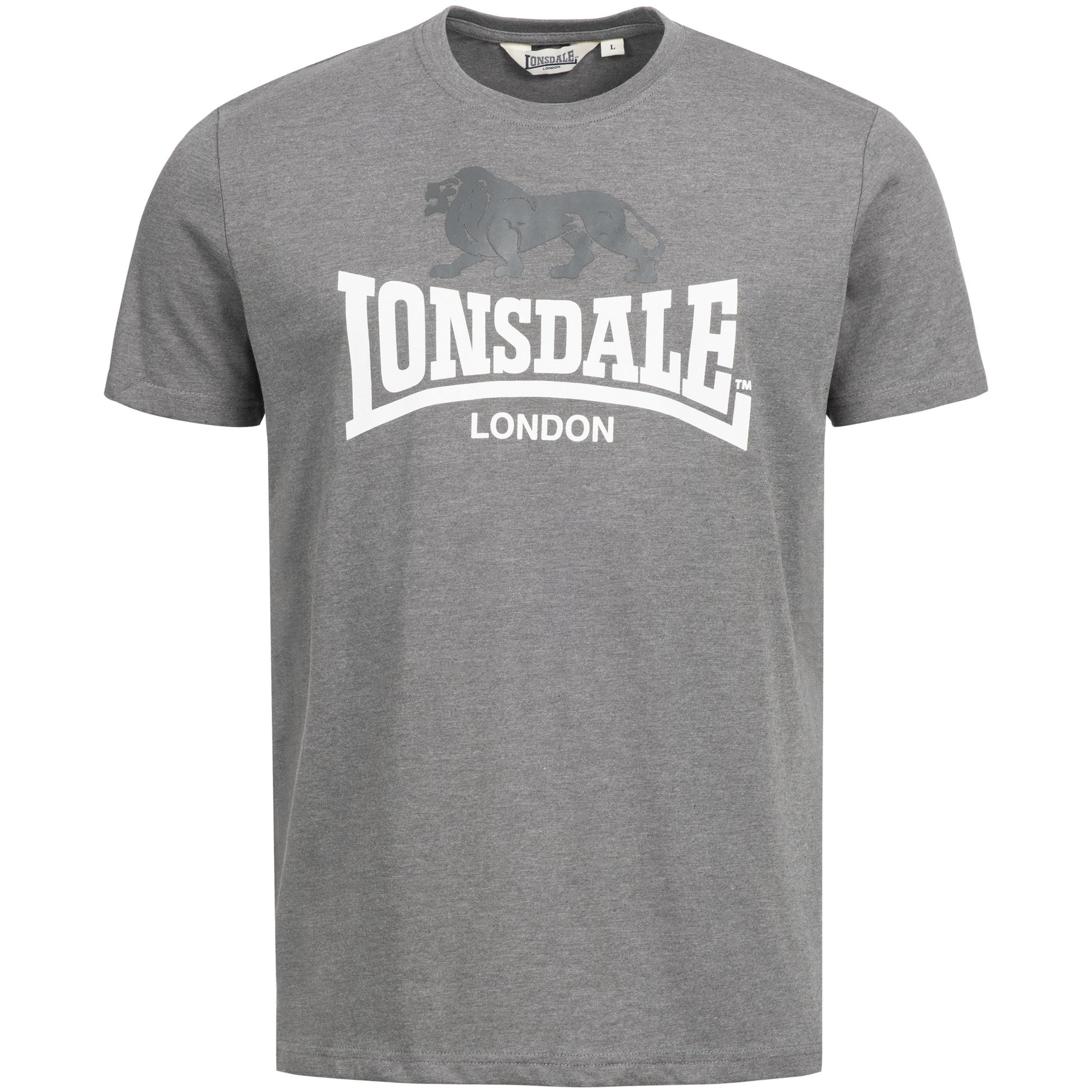 Herren Lonsdale T-Shirt Marl Stone normale Passform mit gedrucktem Logo auf Brust