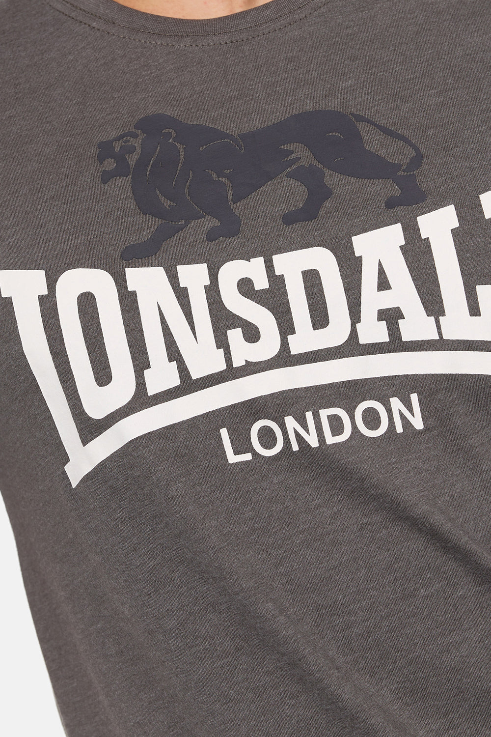 Herren Lonsdale T-Shirt Marl Stone normale Passform mit gedrucktem Logo auf Brust