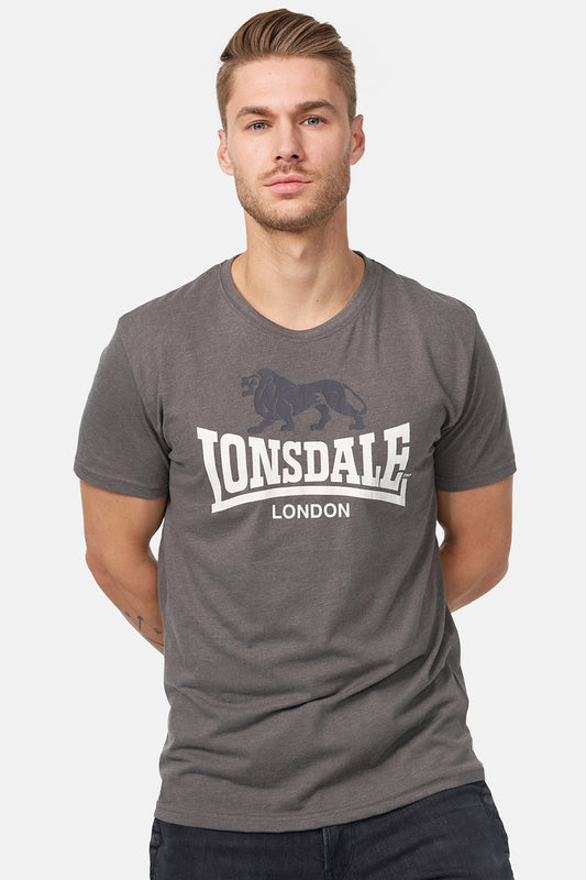 Herren Lonsdale T-Shirt Marl Stone normale Passform mit gedrucktem Logo auf Brust
