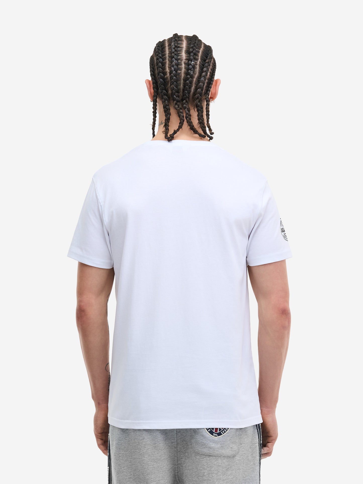 Rückseite weisses Lonsdale T-Shirt für Herren, normale Passform.