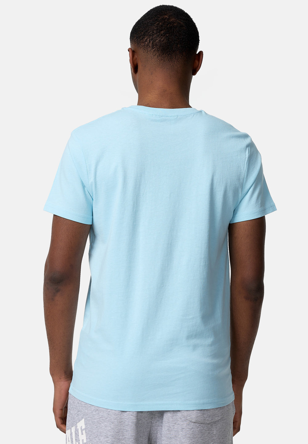 Rückseite des blauen Lonsdale St. Erney Baumwoll-Shirts mit Rundhalsausschnitt und klassischem, glattem Schnitt.