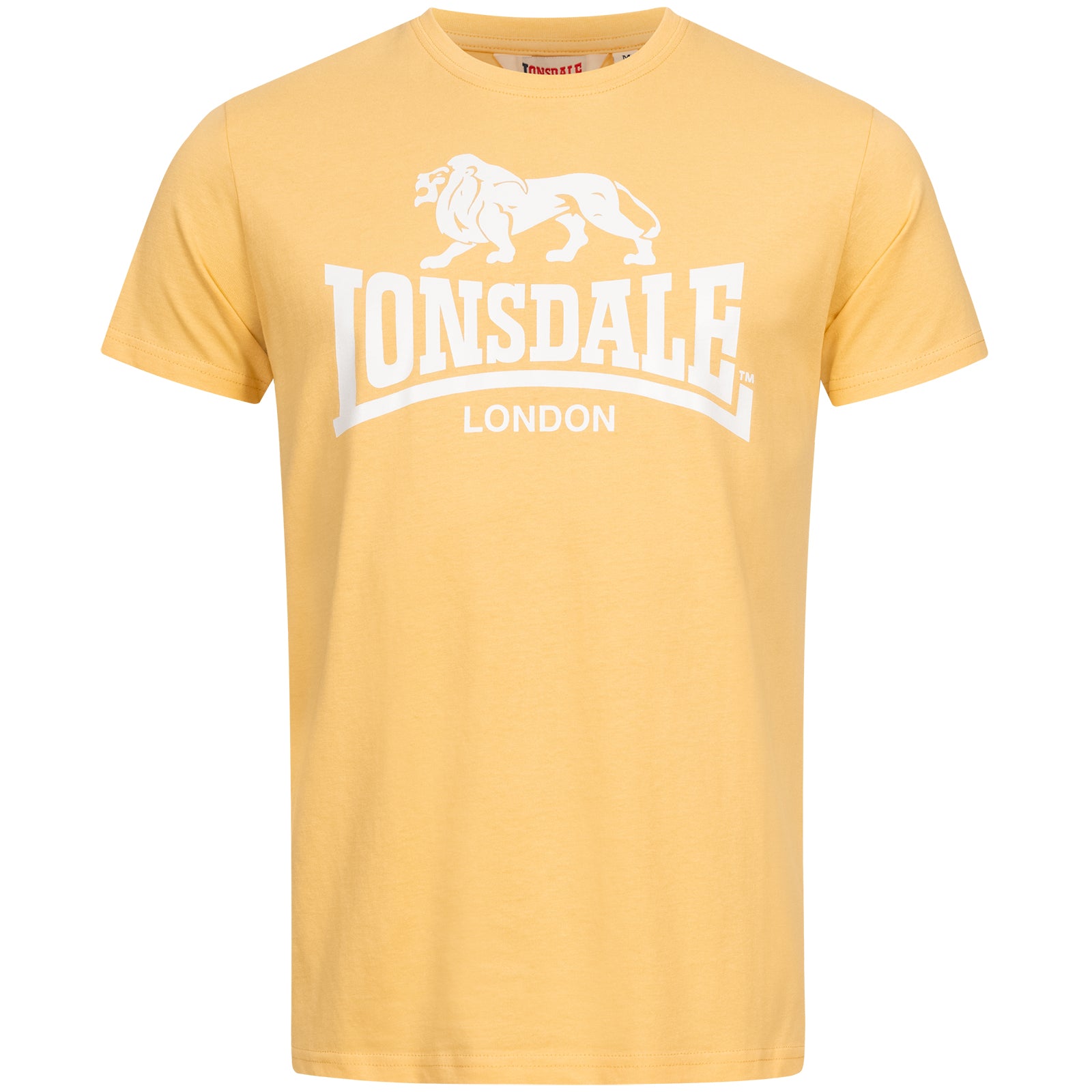 Gelbes Lonsdale St. Erney Herren T-Shirt in regulärer Passform mit markantem Logo-Brustprint in Weiss.
