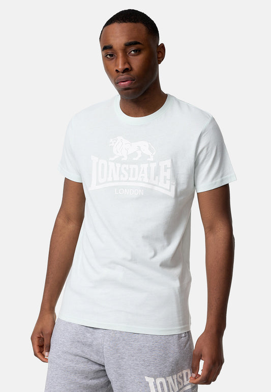 Powder Mint Lonsdale St. Erney Herren T-Shirt in regulärer Passform mit markantem Logo-Brustprint in Weiss.