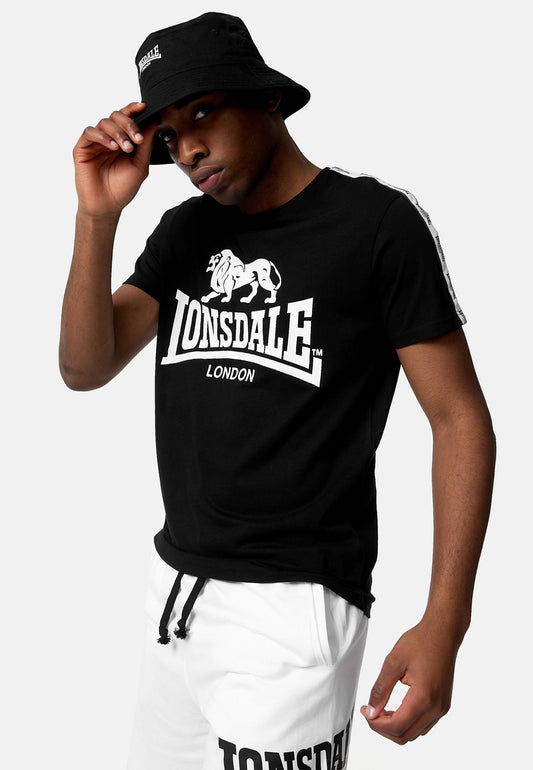 Lonsdale Herren T-Shirt mit grossem Logo-Druck und Logostreifen auf Schultern und Aermeln – sportlicher Look