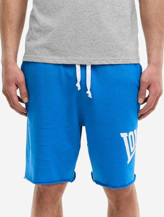Royalblaue Lonsdale Herren-Shorts in normaler Passform aus 100% gekämmter Baumwolle mit zwei Taschen vorne.