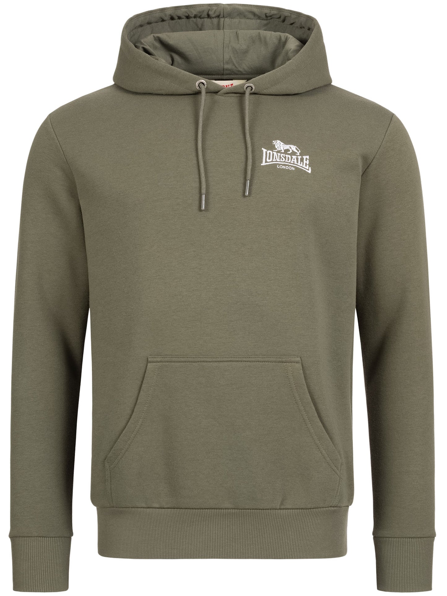 Grüner Lonsdale Talmine Kapuzenpullover mit Kängurutasche und verstellbarem Kordelzug an der Kapuze. 