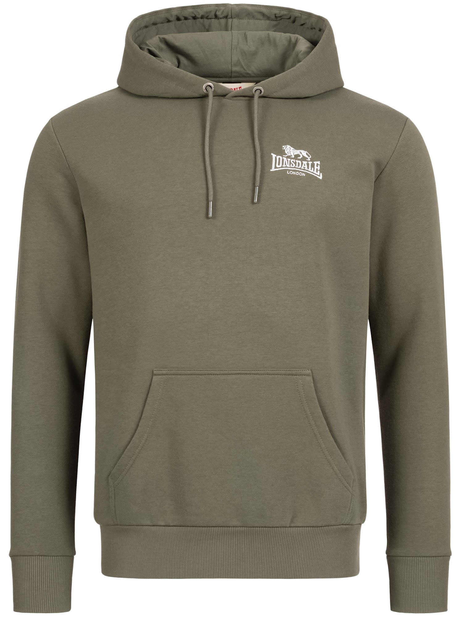 Grüner Lonsdale Talmine Kapuzenpullover mit Kängurutasche und verstellbarem Kordelzug an der Kapuze. 