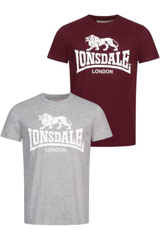 Lonsdale 114099 Kelso Doppelpack T-Shirt Marl Grey Oxblood