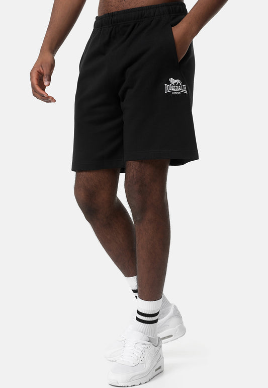 Lonsdale Dromore Shorts in Schwarz mit Logo-Stickerei vorne.