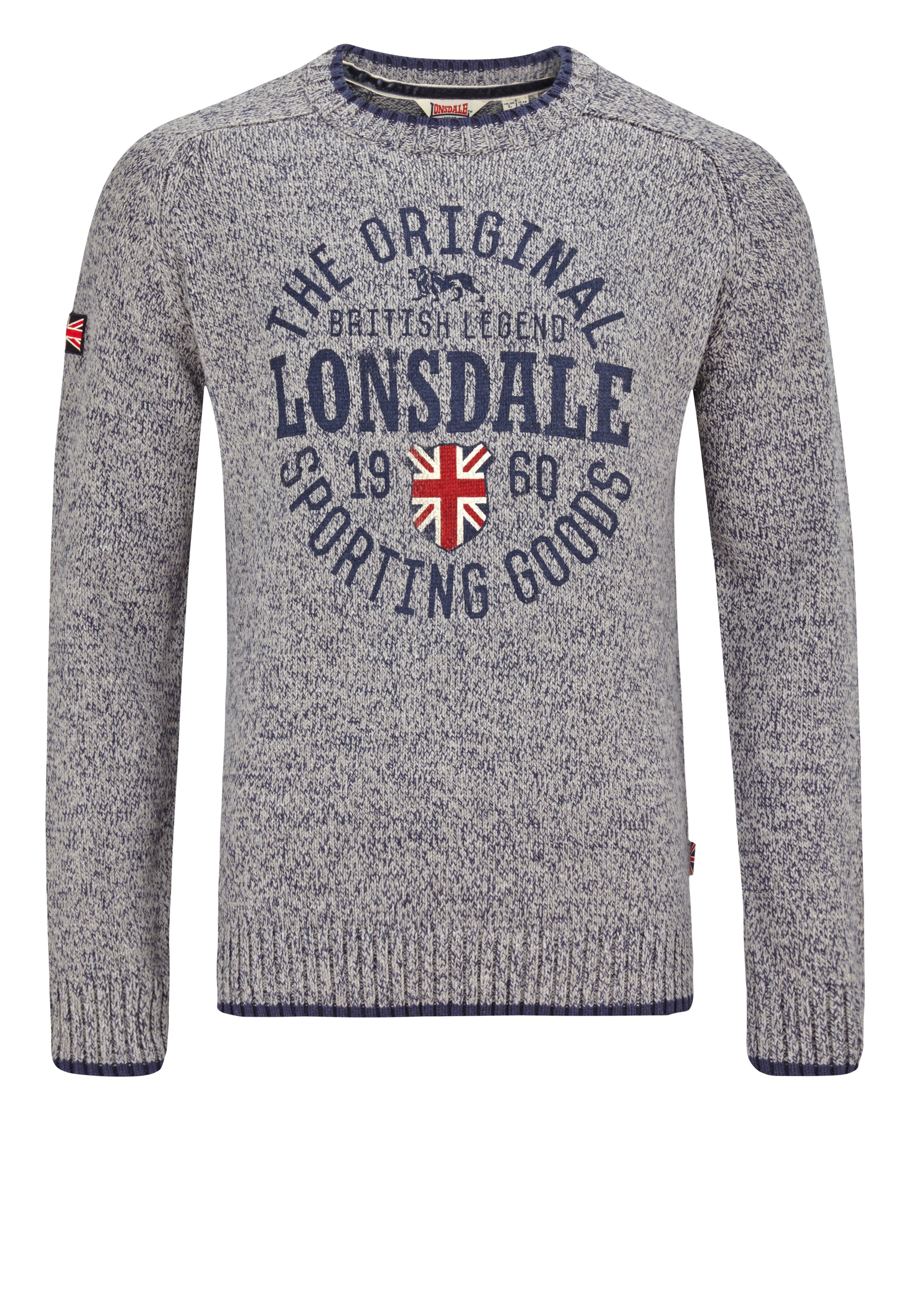 Lonsdale gestrickter Pullover in klassischem Design, mit Rundhalsausschnitt und Rippbündchen an Ärmeln und Saum – aus weichem Strickmaterial
