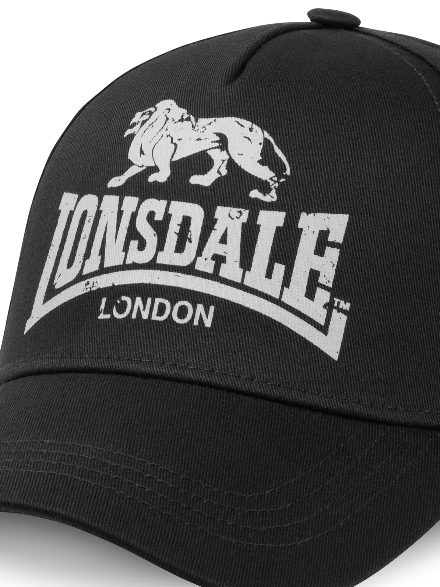 LONSDALE Doppelpack: zwei schwarze Caps mit kontrastfarbenen Used-Look-Prints und Logo vorne