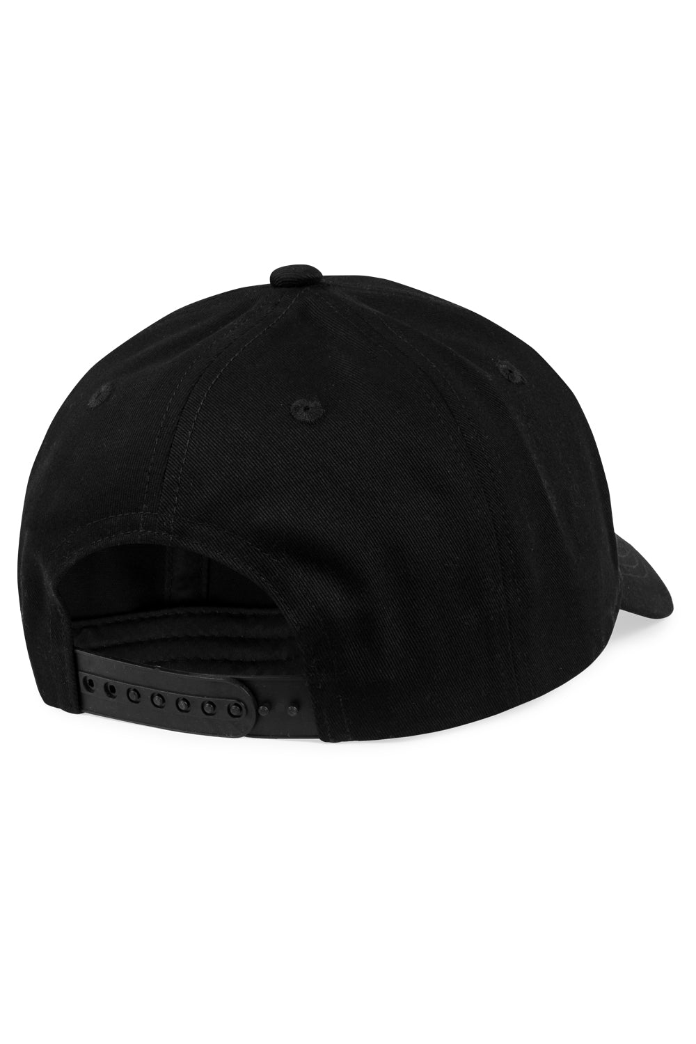 Rückansicht der schwarzen Lonsdale Kappe mit verstellbarem Snapback-Verschluss aus Kunststoff
