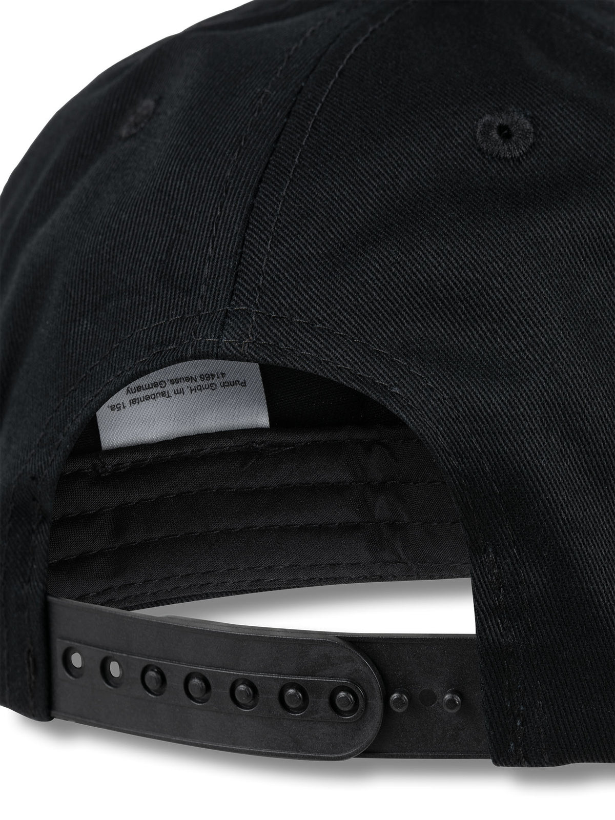 Rückansicht der schwarzen Lonsdale Kappe mit verstellbarem Snapback-Verschluss aus Kunststoff

