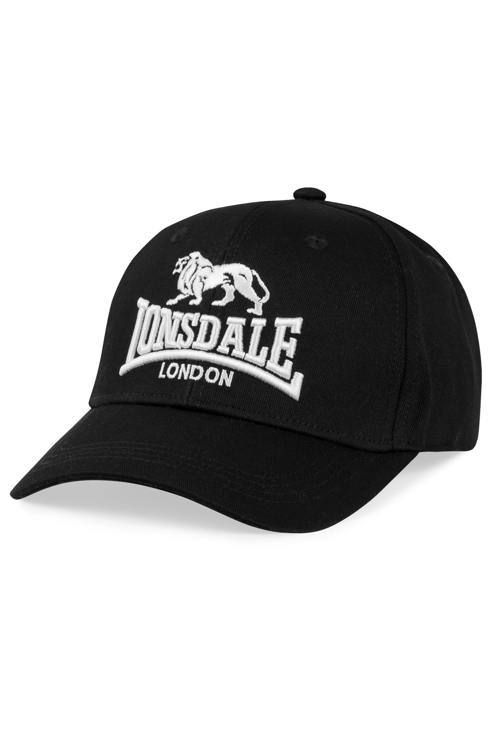 Schwarze Lonsdale Kappe aus Baumwolle mit weisser 3D Logo Stickerei