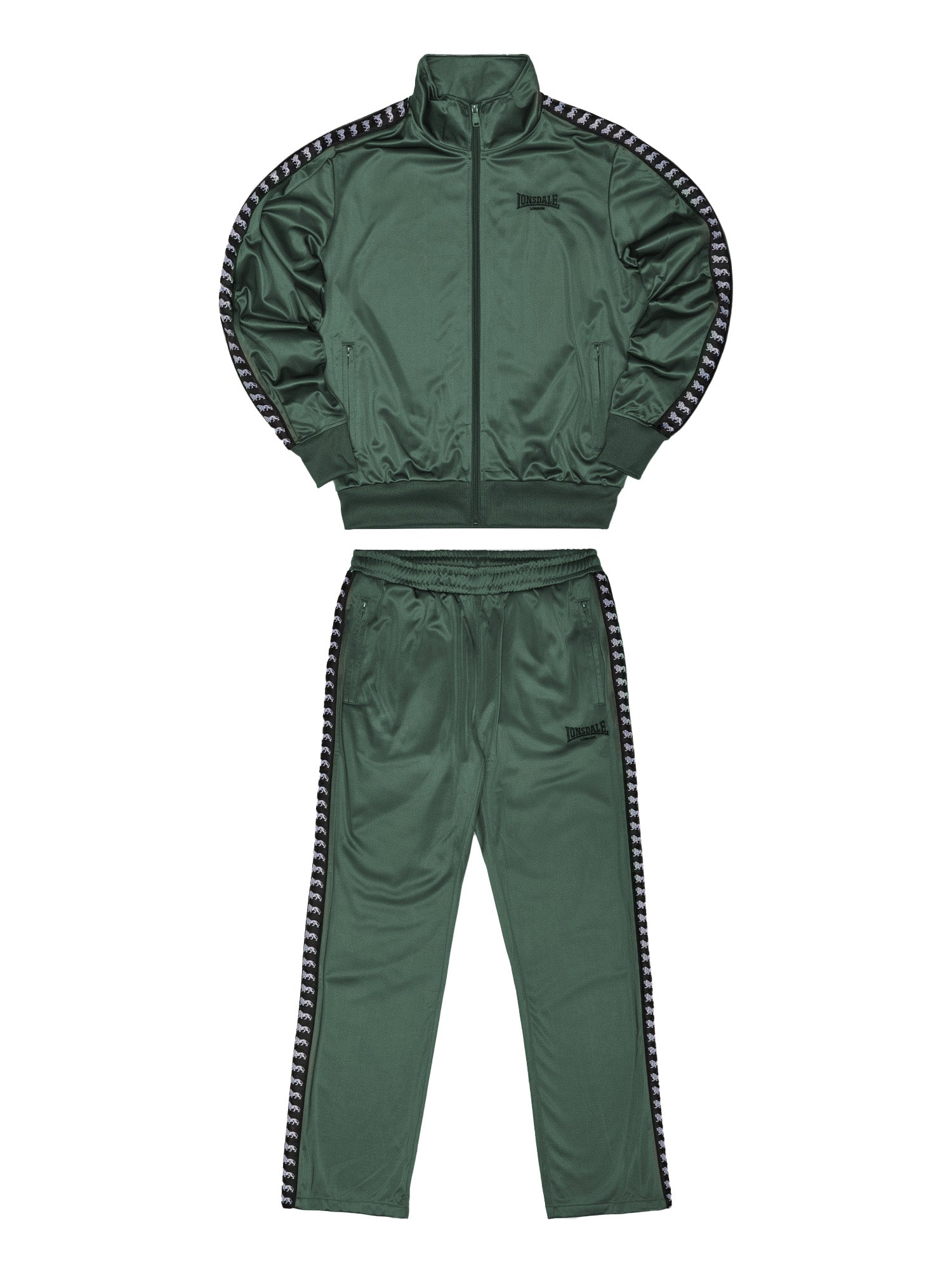 Lonsdale Wyberton Jogginganzug Oliv Herren - Frontansicht mit Logo-Stickerei.