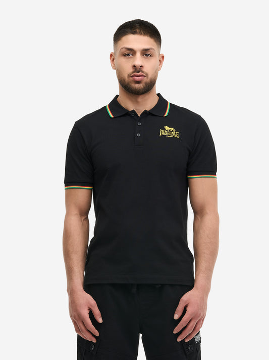  Schwarzes Lonsdale Poloshirt, Regular Fit, Piqué aus Baumwolle mit weißer Löwenstickerei auf der Brust