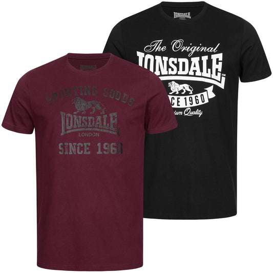 Lonsdale 115086 Torbay Doppelpack T-Shirt - Schwarz/Oxblood
