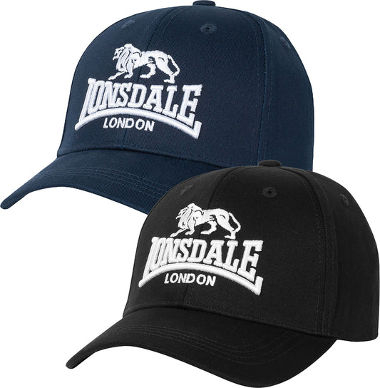 Lonsdale Doppelpack Wiltshire: Je eine schwarze und eine dunkelblaue Kappe aus 100% Baumwoll-Köper mit gesticktem Logo