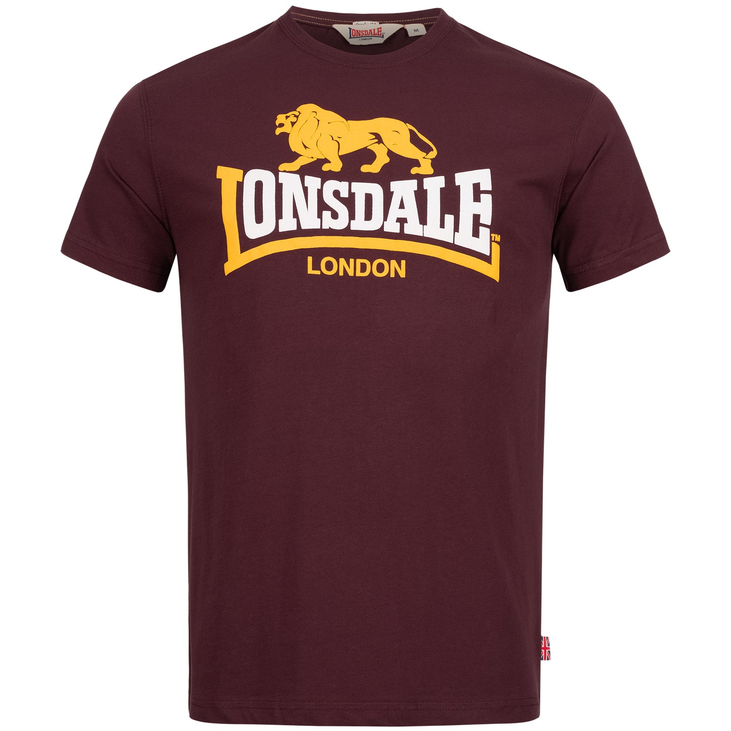 Rückseite des weinroten Lonsdale Herren T-Shirts Holmston aus 100% gekämmter Baumwolle.

