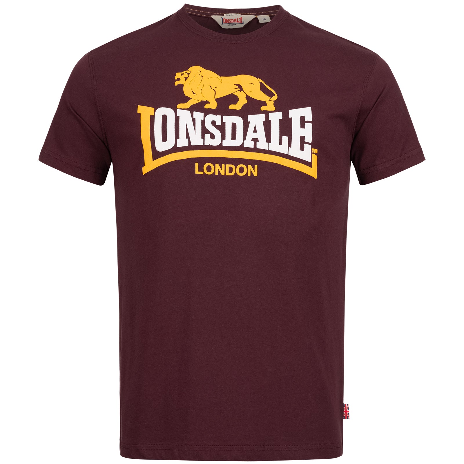 Rückseite des weinroten Lonsdale Herren T-Shirts Holmston aus 100% gekämmter Baumwolle.
