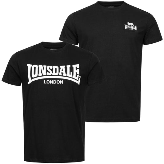 Lonsdale T-Shirt Doppelpack – 2 schwarze Shirts mit kleinem und großem Logo-Print