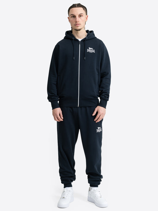 Lonsdale London Herren Trainingsanzug in Dunkelblau mit Kapuzenjacke, Reissverschluss und Jogginghose.