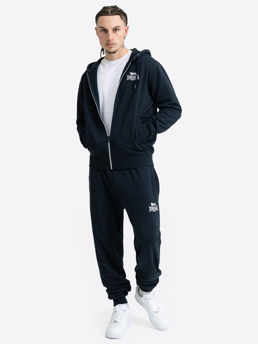 Lonsdale London Herren Trainingsanzug in Dunkelblau mit Kapuzenjacke, Reissverschluss und Jogginghose.