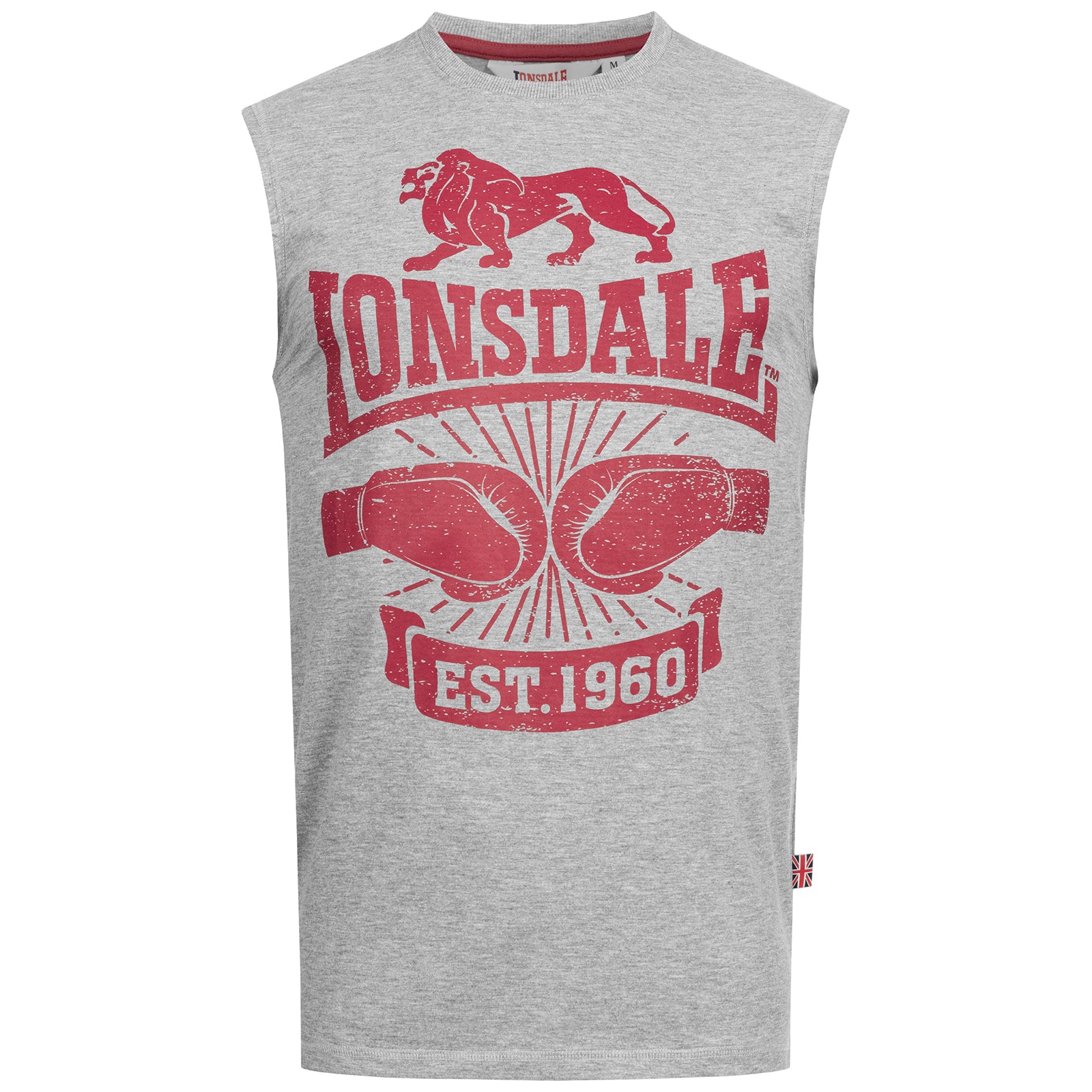 Ärmelloses Lonsdale T-Shirt marl grey mit Brustdruck und Ziernähten