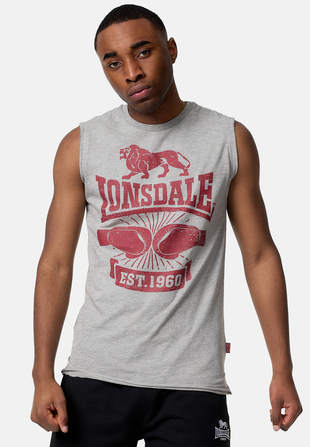 Ärmelloses Lonsdale T-Shirt marl grey mit Brustdruck und Ziernähten