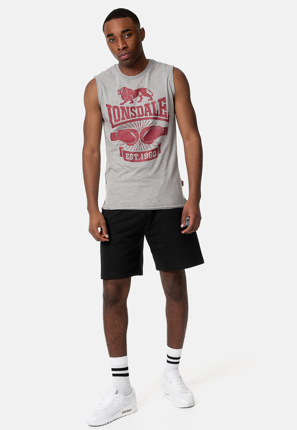 Ärmelloses Lonsdale T-Shirt marl grey mit Brustdruck und Ziernähten
