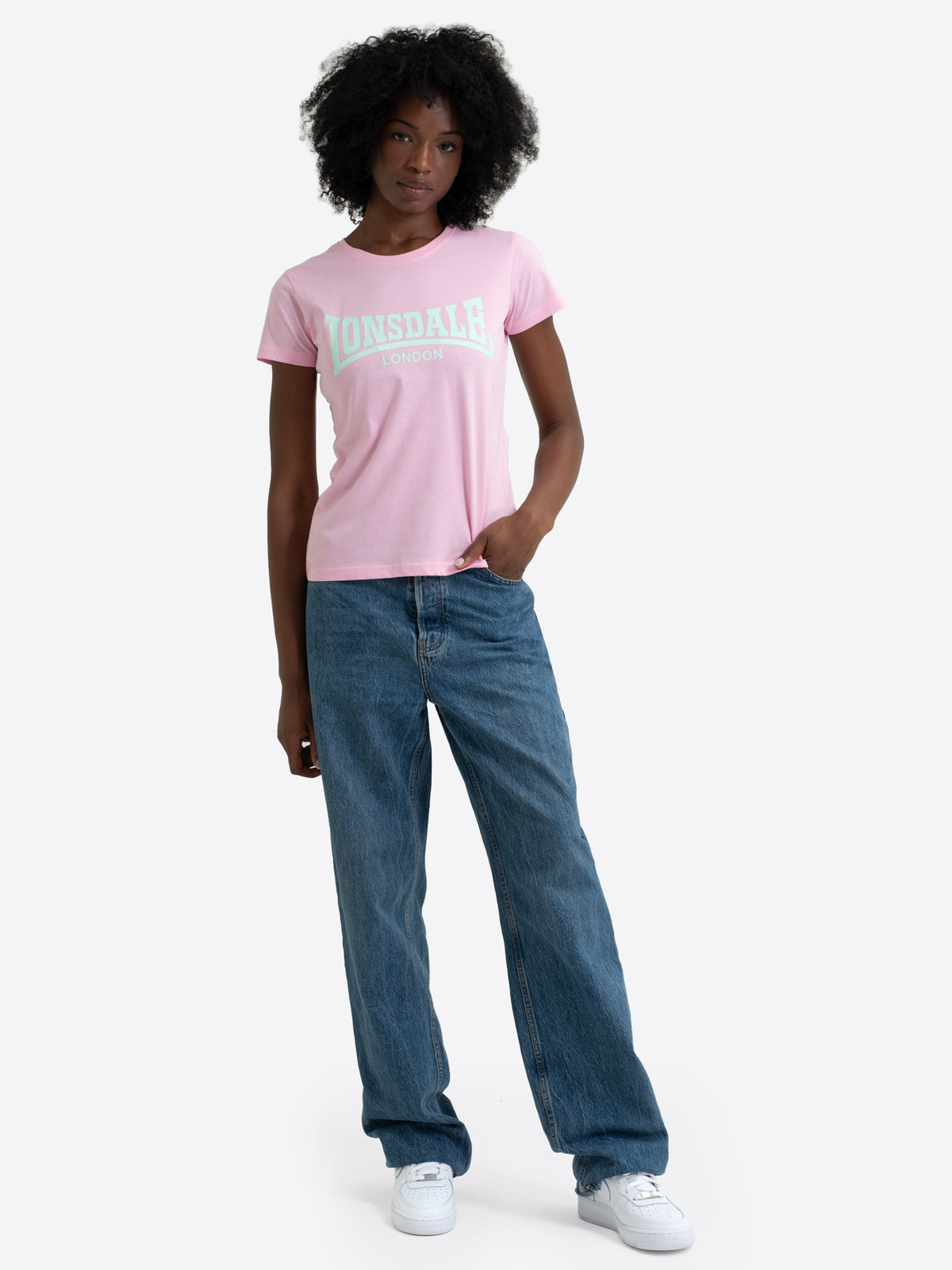 Rosa Lonsdale Damen T-Shirt mit hellem Logo-Print