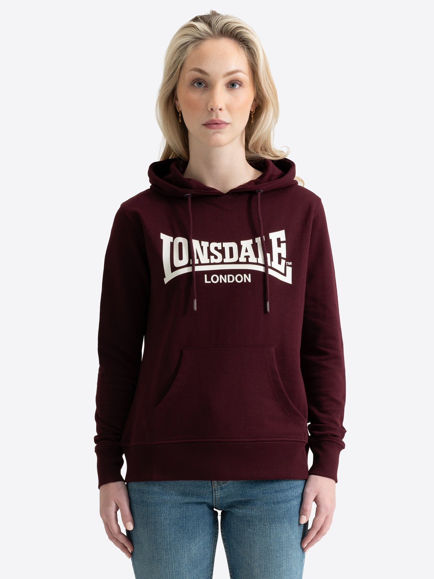 Calk 3D-Gummidruck-Logoprint auf Lonsdale Damenpullover in Oxblood