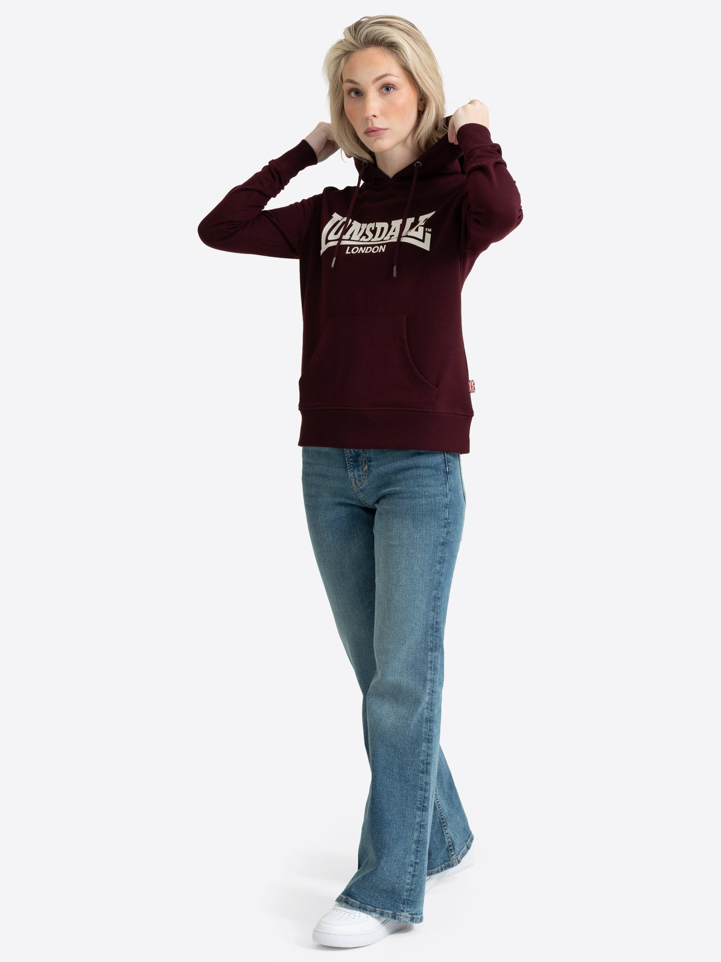Calk 3D-Gummidruck-Logoprint auf Lonsdale Damenpullover in Oxblood